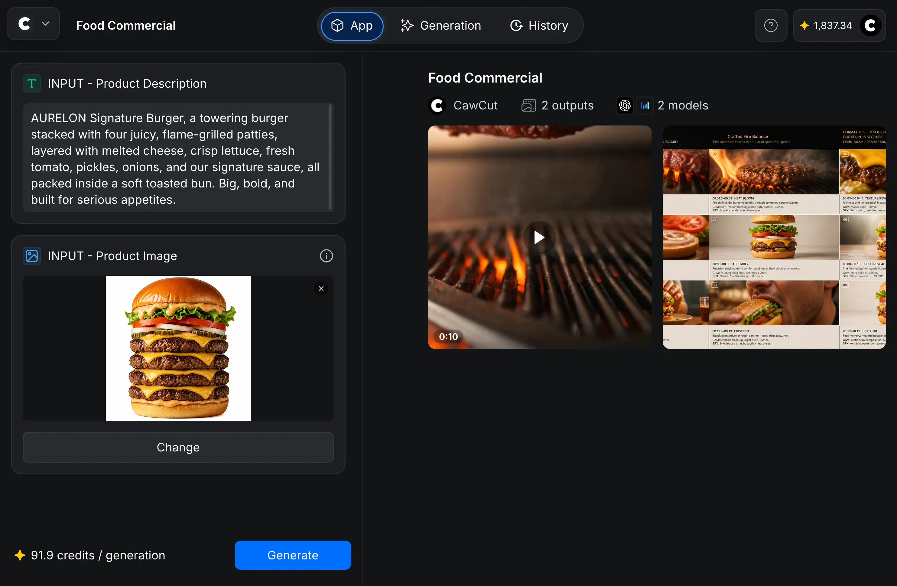 App inputs and Generate button