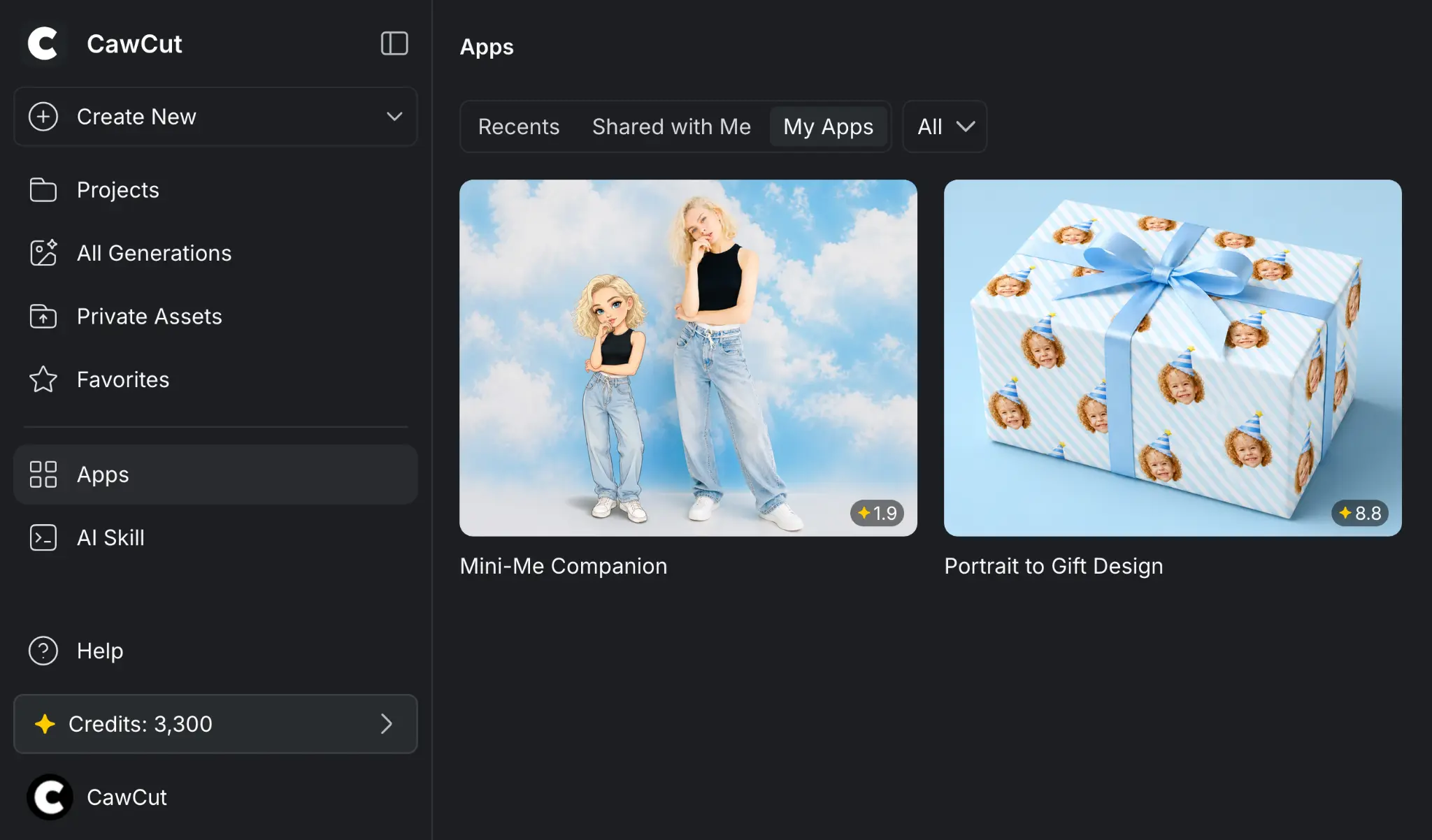 CawCut Apps interface