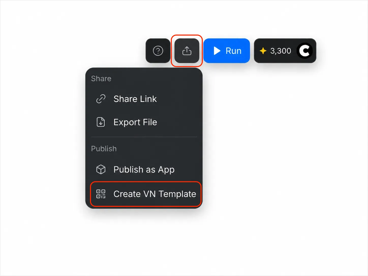 Create VN Template option in the CawCut Share menu