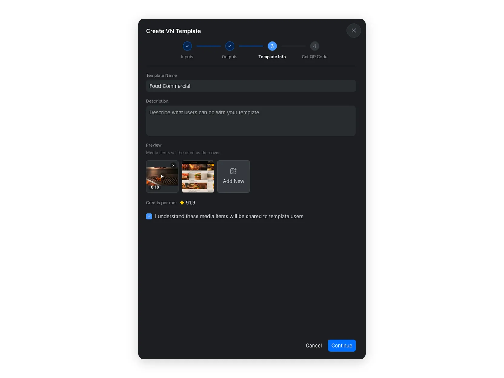 Add the name, description, preview media, and sharing confirmation
