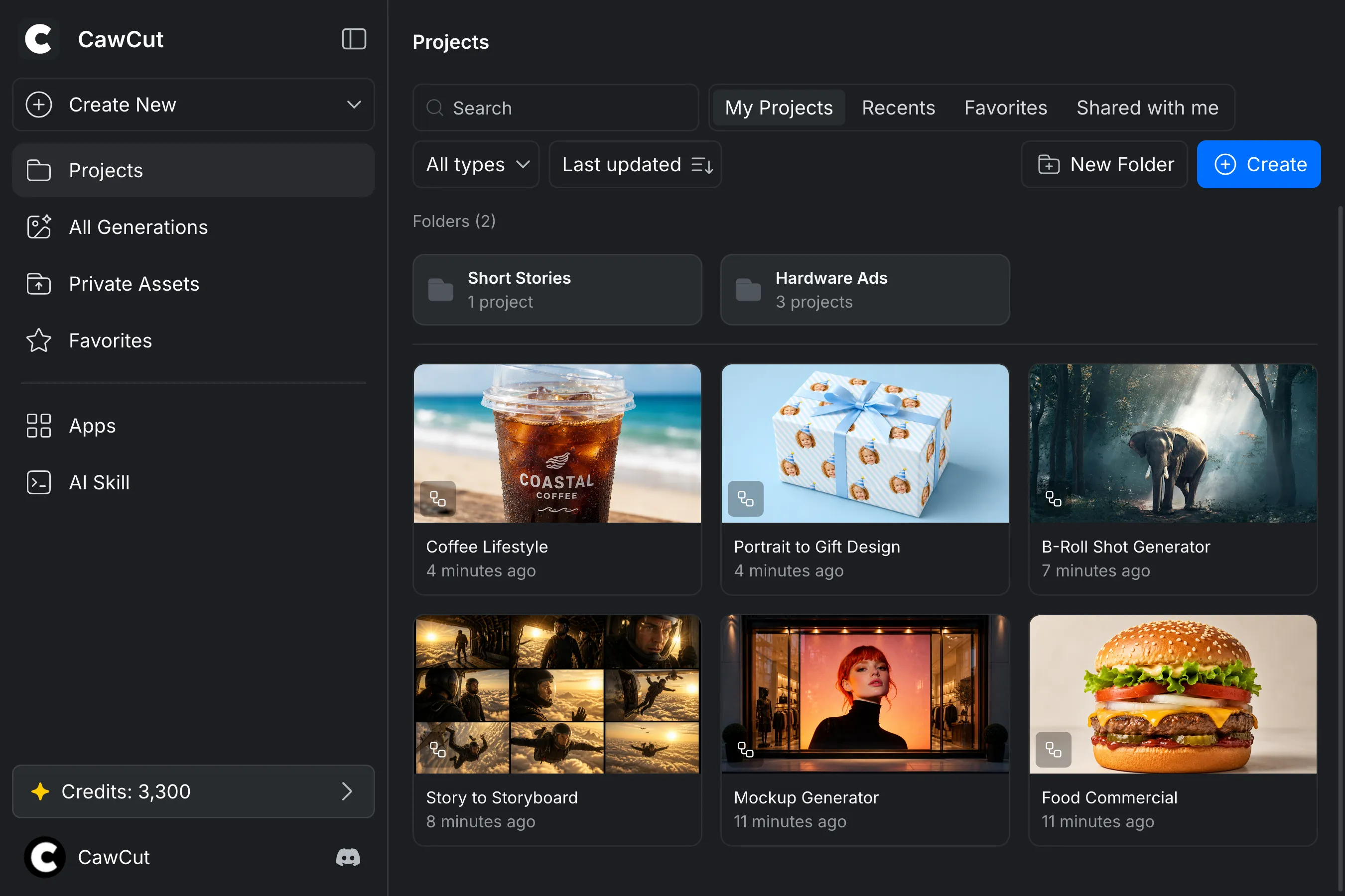 CawCut Home Interface Overview