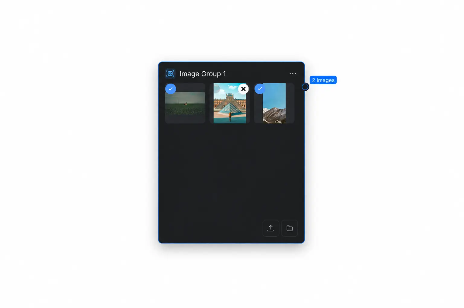 An Image Group Node containing three images with two selected for its output.