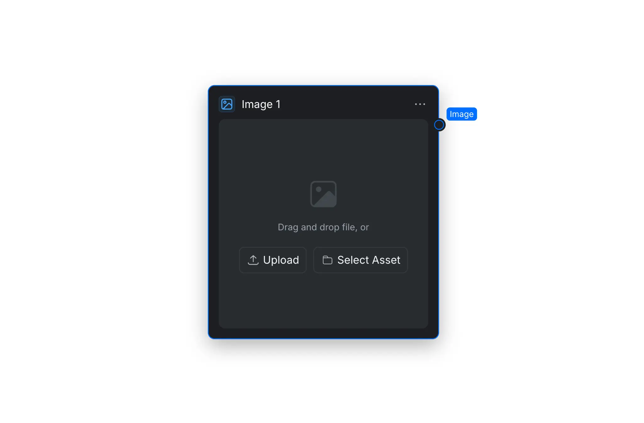 An Image Node with controls for uploading an image or selecting an existing asset.