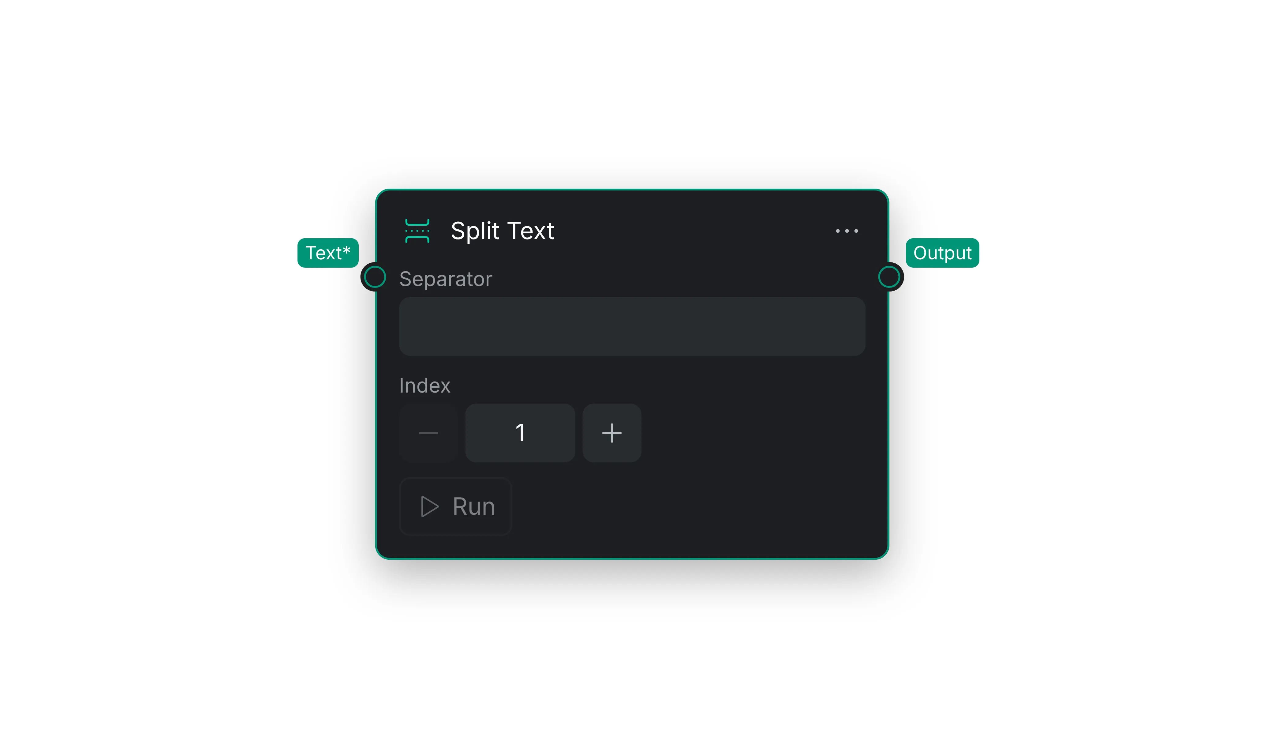 The Split Text node showing the Separator field and Index setting.