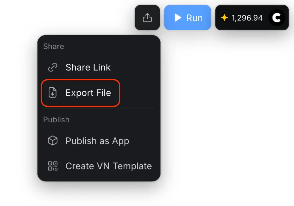 Option Exporter le fichier dans le menu Partager de CawCut