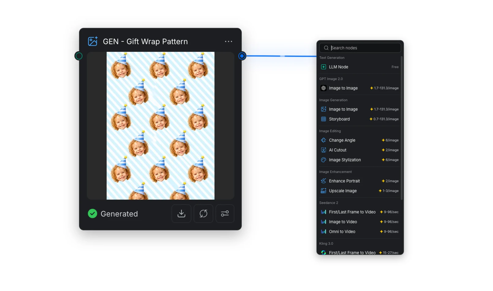 Drag an output to empty canvas space and select a compatible node