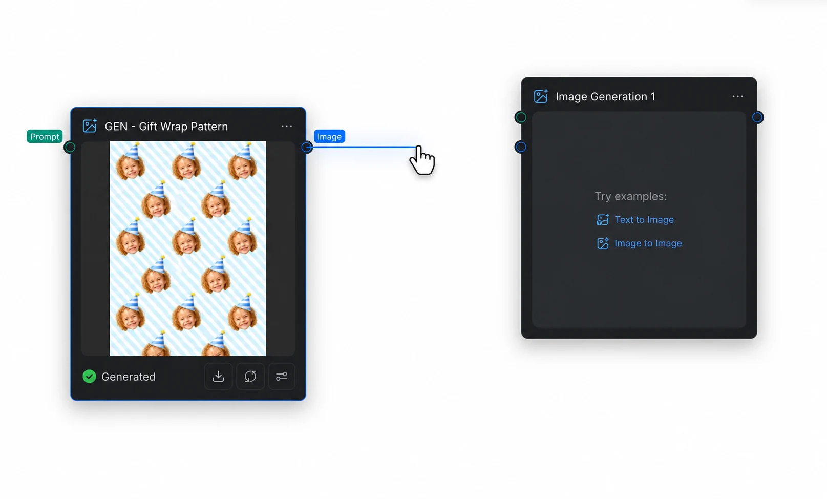 Drag a connection line from the output port of a node